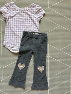 Cat & Jack|Baby girl cute set,short sleeve gingham tee & flare pants with hearts